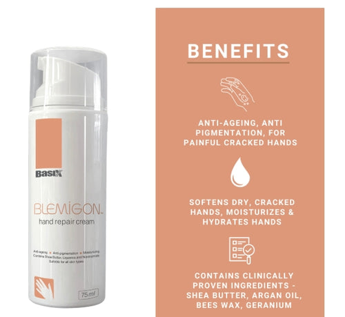 Basix Blemigon Hand Repair Cream 75ml - Dry Cracked Hands, Age & Sun Spots