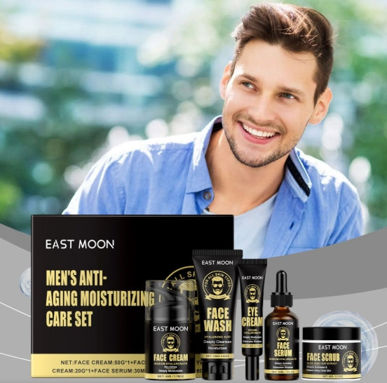 Skin Care Set Mens Anti-Aging Moisturizing Facial Care Cleanser Serum Cream Full Set
