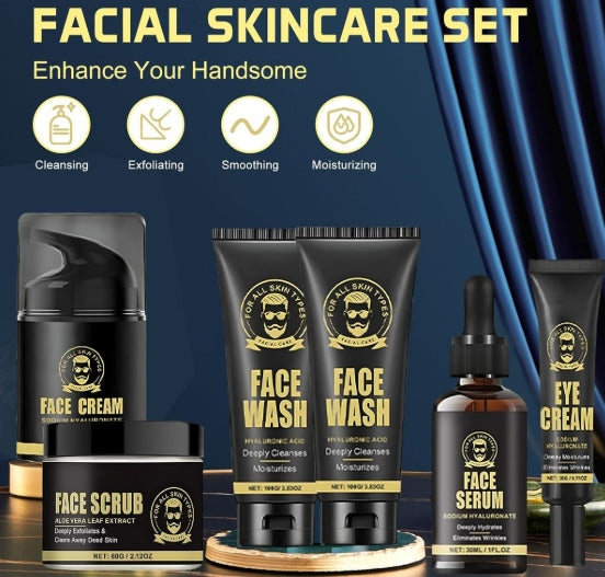 Skin Care Set Mens Anti-Aging Moisturizing Facial Care Cleanser Serum Cream Full Set